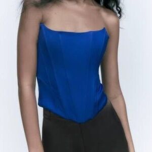 zara cobalt blue satin corset